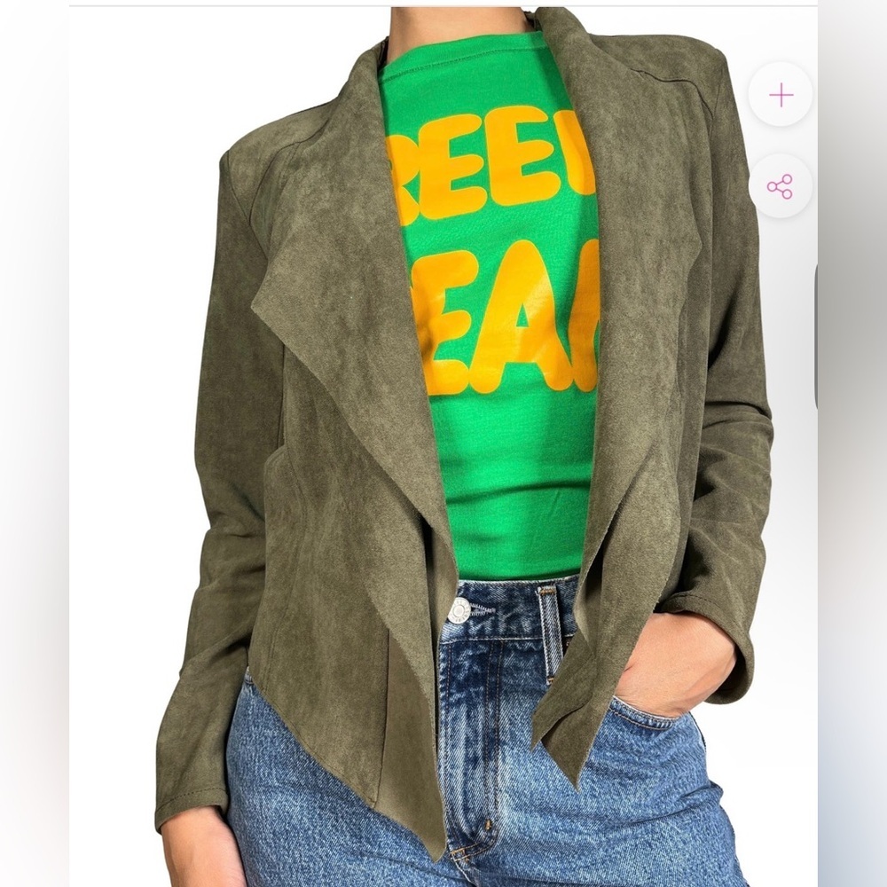BLANK NYC Drape Front Faux Suede Jacket - olive green